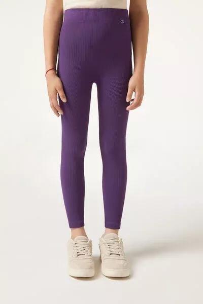 Purple Ribbed Leggings, Kids Girls, 5501_133F, large image number 0