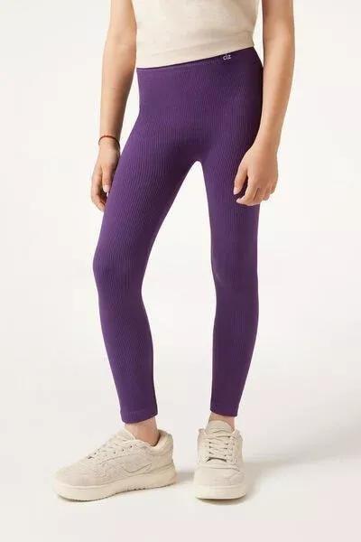 Purple Ribbed Leggings, Kids Girls, 5501_133F, large image number 1