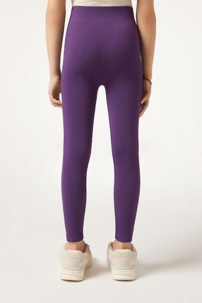 Purple Ribbed Leggings, Kids Girls, , large image number 2
