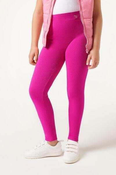 Pink Ribbed Leggings, Kids Girls, , medium