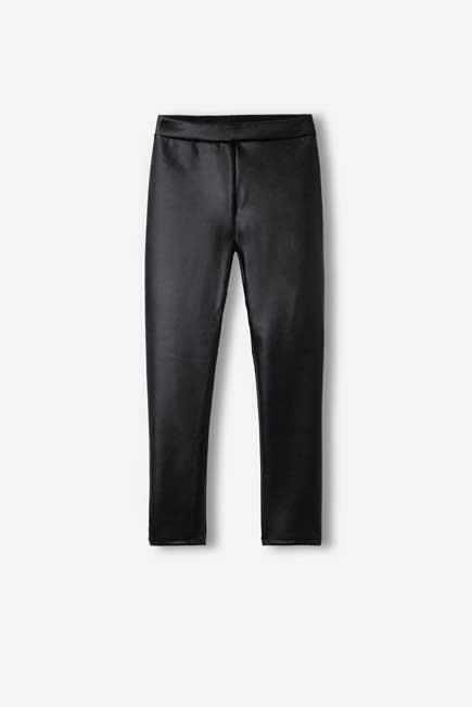 Black Leather Effect Thermal Leggings, Kids Girls, , large image number 0