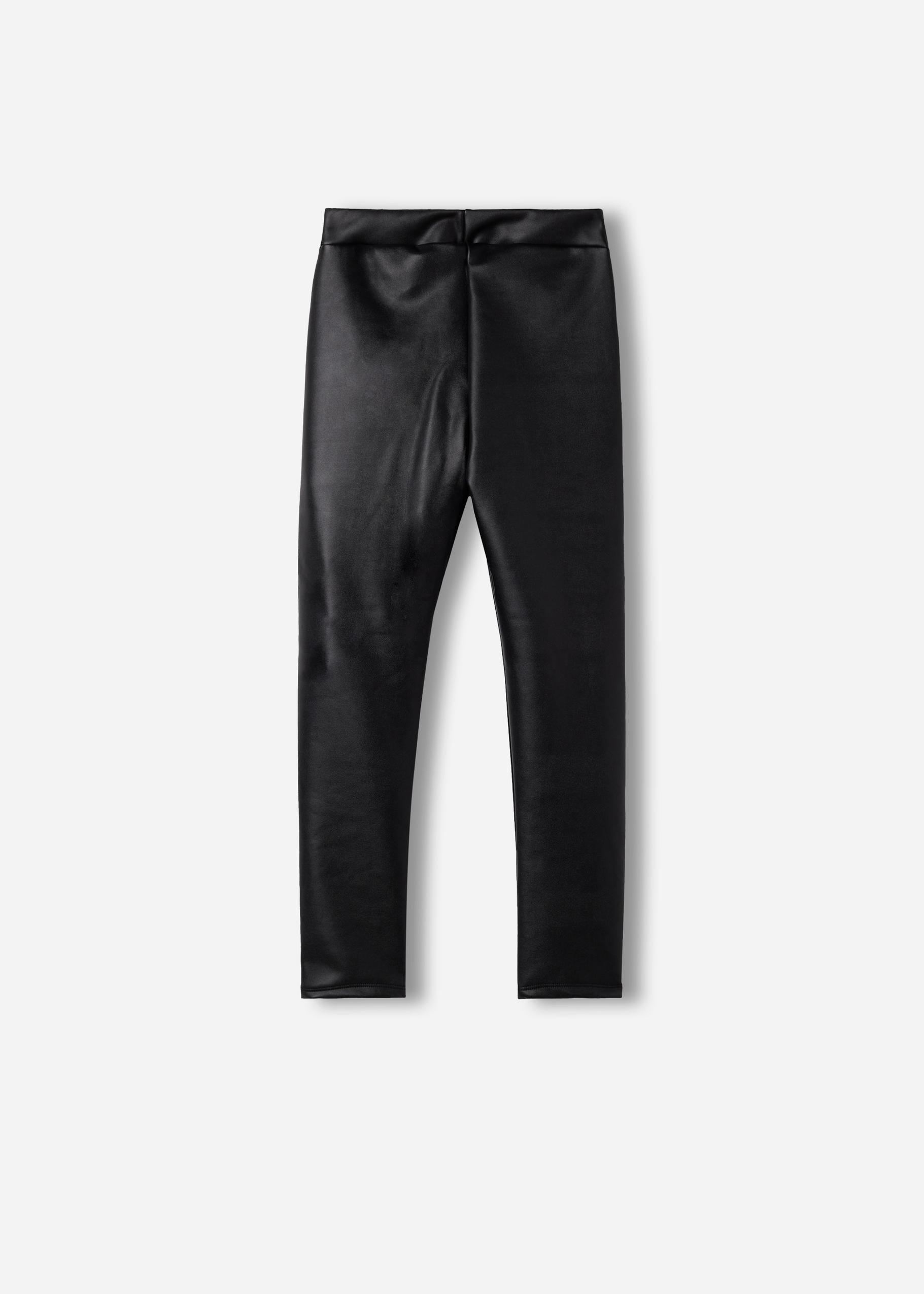 Black Leather Effect Thermal Leggings, Kids Girls, , large image number 2