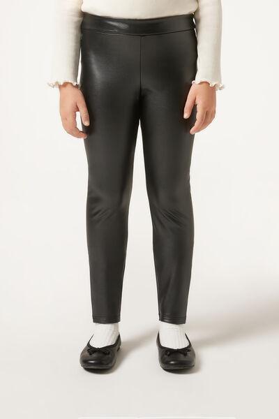 Black Leather Effect Thermal Leggings, Kids Girls, , large image number 3