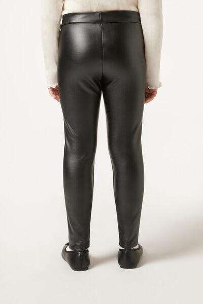 Black Leather Effect Thermal Leggings, Kids Girls, , large image number 4