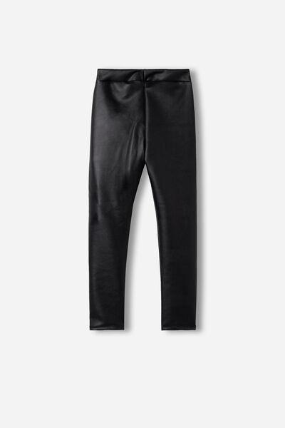Black Leather Effect Thermal Leggings, Kids Girls, , large image number 5