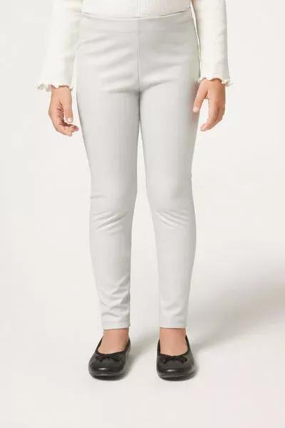 Grey Leather Effect Thermal Leggings, Kids Girls, 5501_041F, large image number 0