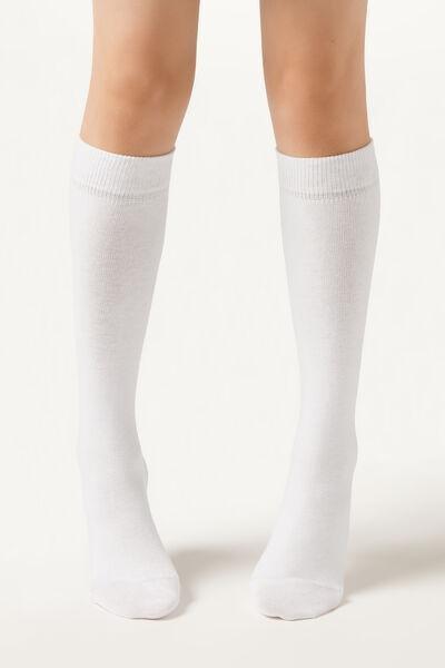 White Breathable Long Cotton Socks, Kids Unisex, White, medium