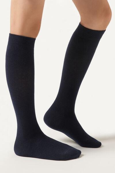 Navy Breathable Long Cotton Socks, Kids Unisex, Blue, medium