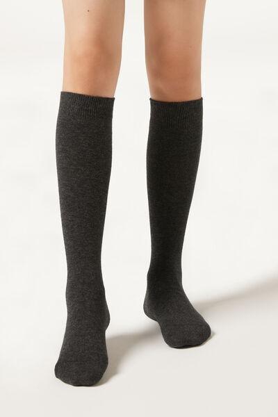 Grey Breathable Cotton Long Socks, Kids Unisex, Grey Blend, large image number 0