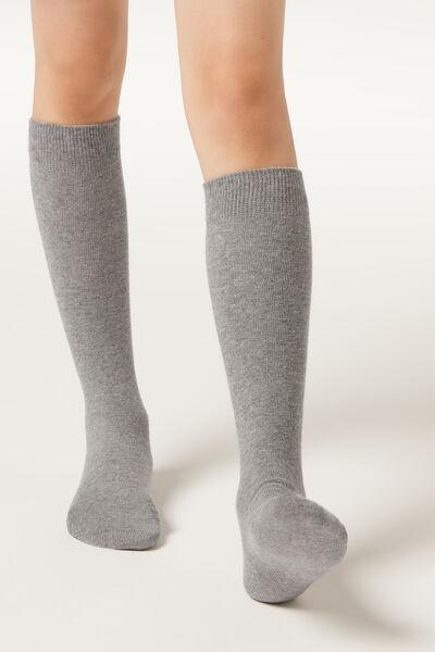 Grey Breathable Cotton Long Socks, Kids Unisex, Grey Blend, large image number 0