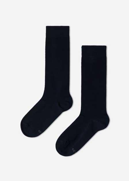 Calzedonia - Blue Breathable Cotton Long Socks, Kids Girls