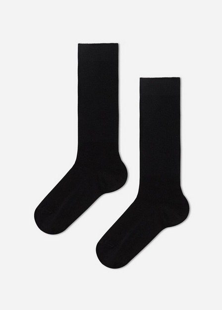 Calzedonia - Black Breathable Cotton Long Socks, Kids Girls