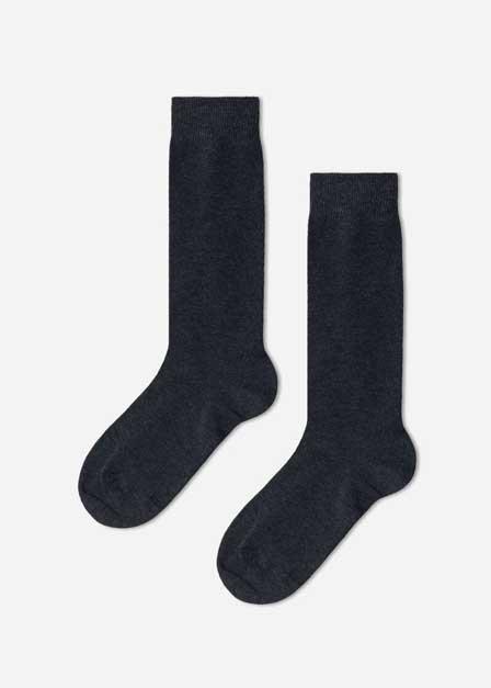 Grey Blend Breathable Cotton Long Socks, Kids Girls, , large image number 0