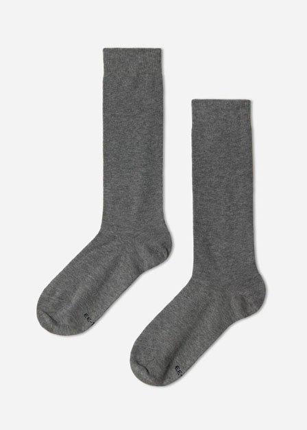 Grey Blend Breathable Cotton Long Socks, Kids Girls, , large image number 0