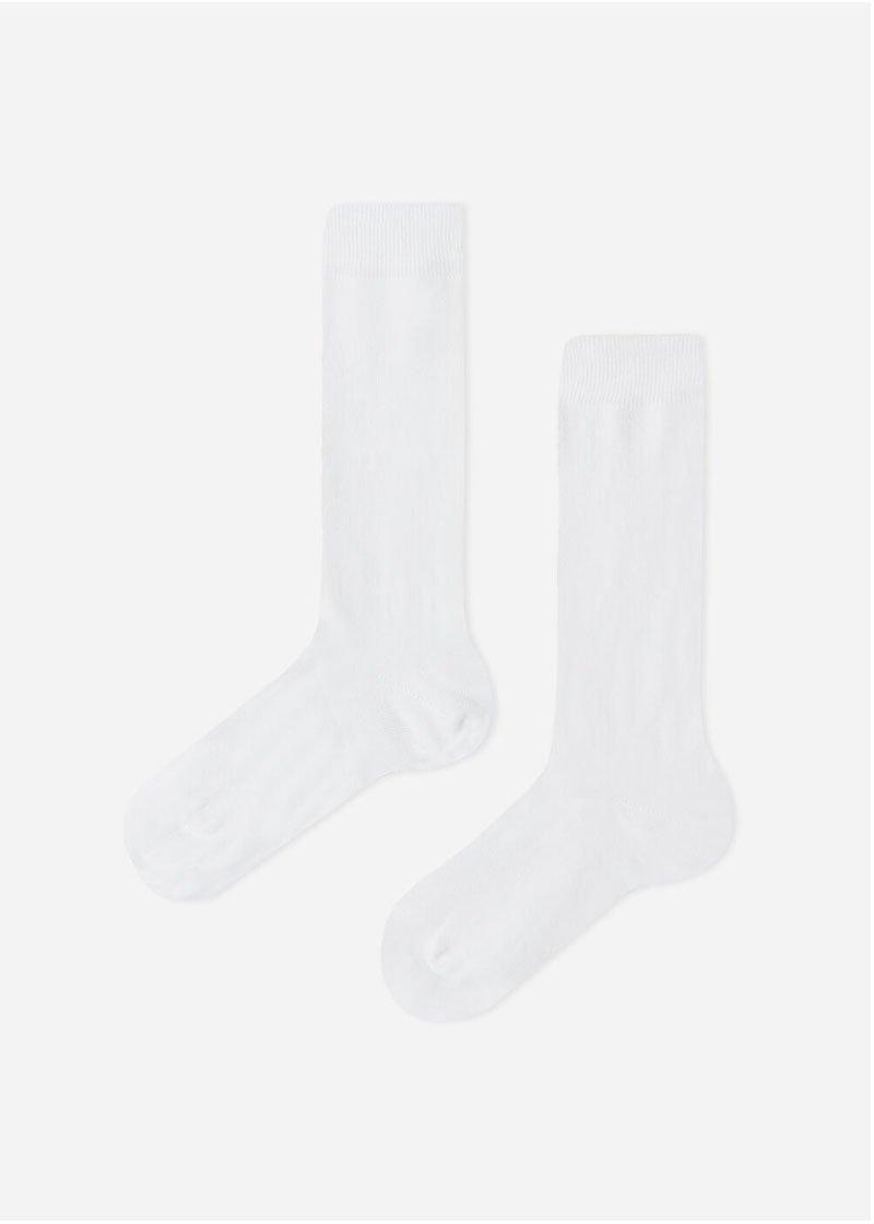 White Light Cotton Long Socks, Kids Girl, , large image number 0