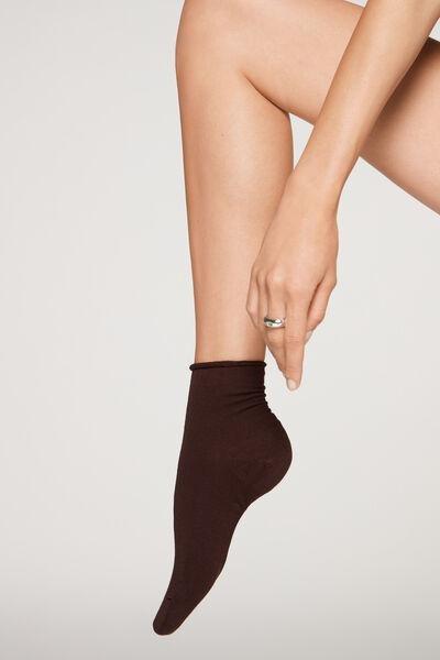 Brown Cuffless Short Socks, Brown, large image number 0