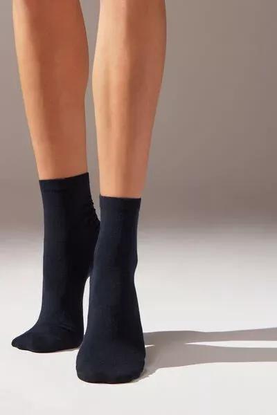 Blue Trim Detail Short Cotton Socks, Blue, medium