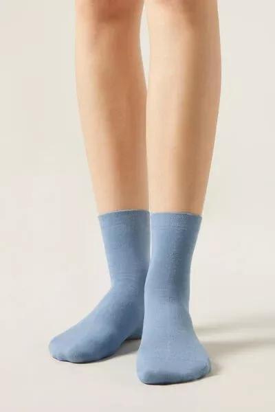 Blue Trim Detail Short Socks, No Colour, large image number 0