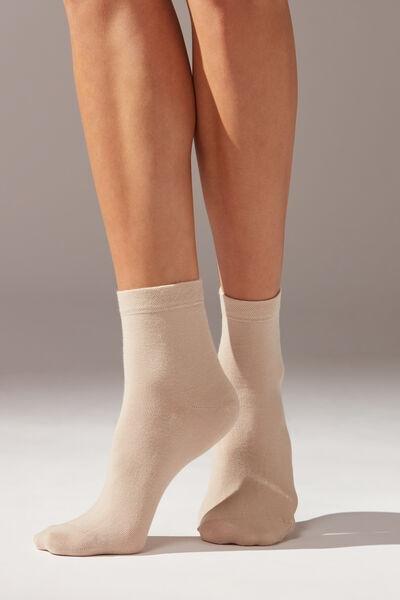 Beige Trim Detail Short Socks, , medium