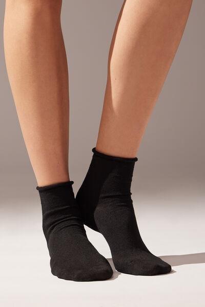 BLACK Seamless Short Socks with Linen, , large image number 0