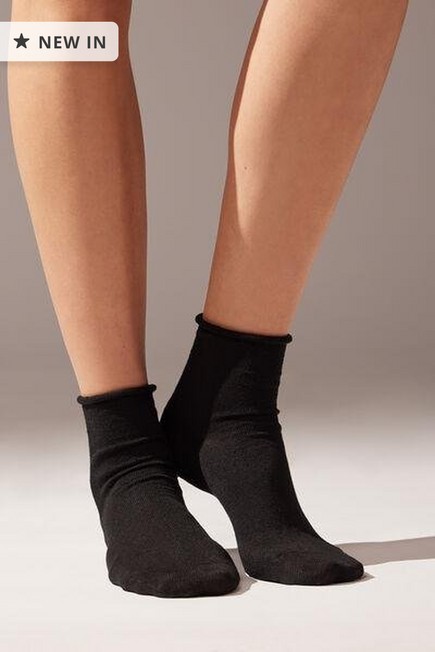 Calzedonia - BLACK Seamless Short Socks with Linen