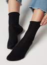 Blue Short Lisle Socks With Raw Cut Cuffs, Women - One-Size