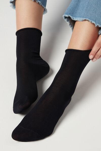 Calzedonia - Navy Short Lisle Socks With Raw Cut Cuffs