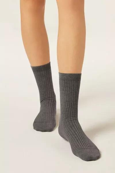Grey Cashmere Ribbed Socks, Grey Blend, large image number 0