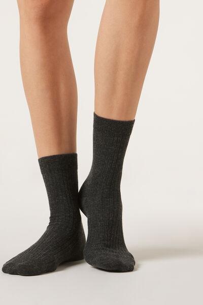 Grey Short Cashmere Socks, Charcoal Grey Blend, medium