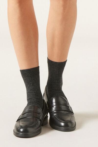 Grey Short Cashmere Socks, Charcoal Grey Blend, large image number 1
