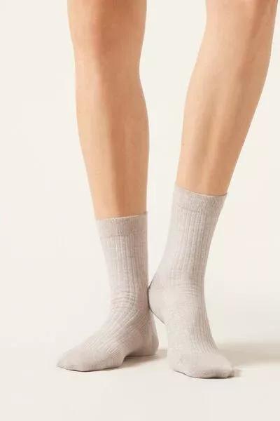 Grey Short Ribbed Socks, Natural Sand Blend, large image number 0