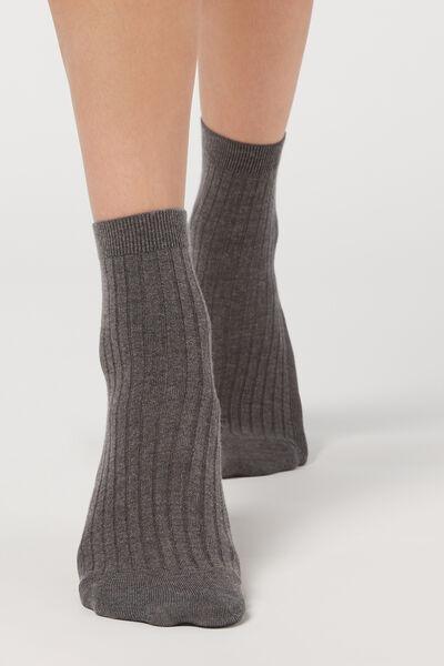 Grey Cashmere Short Socks, , large image number 0