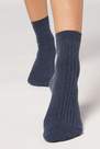 Dark Denim Blue Short Socks With Cashmere ,Women