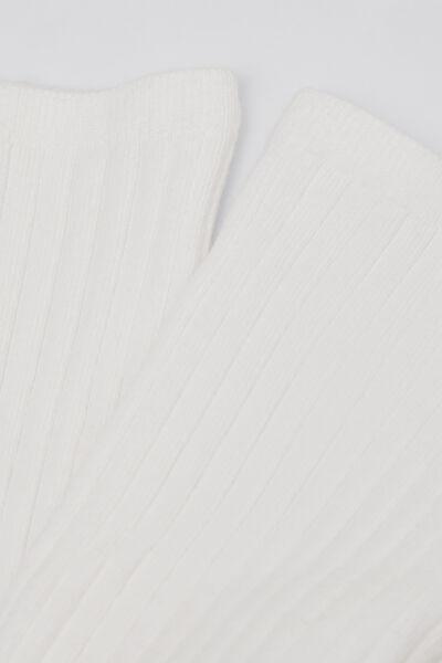 White Ribbed Short Cotton Socks, White, large image number 1