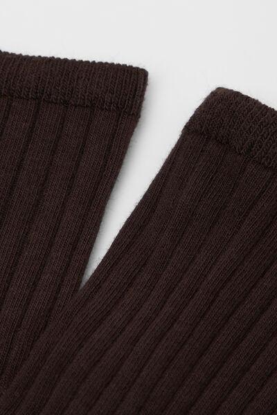 Brown Ribbed Short Cotton Socks, Chestnut Brown, large image number 1