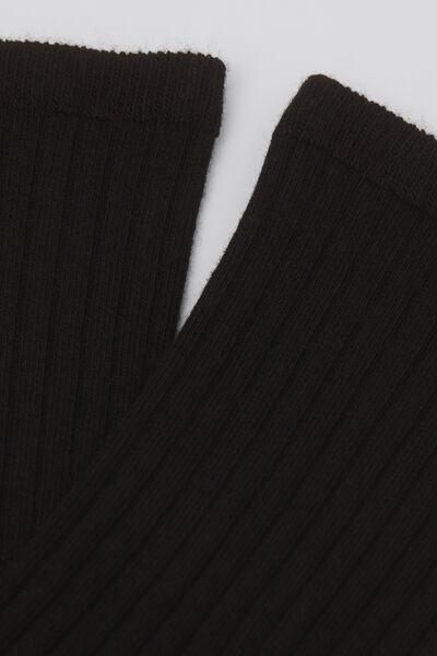 Black Ribbed Short Cotton Socks, Black, large image number 1