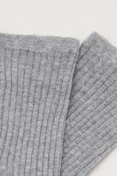 Grey Ribbed Short Cotton Socks, Grey Blend, large image number 2