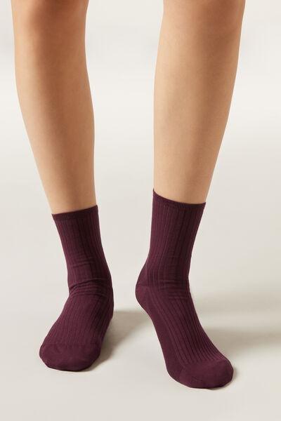 Burgundy Ribbed Short Cotton Socks, 5501_174D, medium