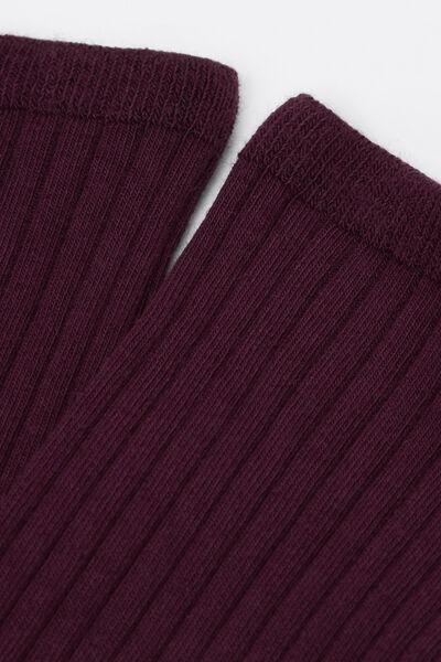 Burgundy Ribbed Short Cotton Socks, 5501_174D, medium