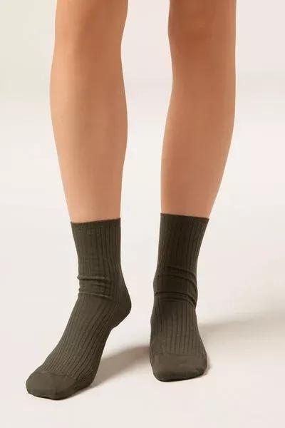 Green Ribbed Short Cotton Socks, 5501_441D, large image number 0
