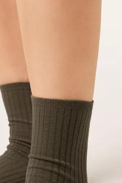 Green Ribbed Short Cotton Socks, 5501_441D, large image number 2