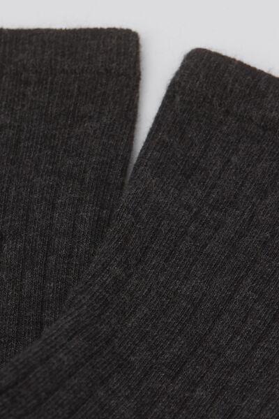 Grey Ribbed Short Cotton Socks, Charcoal Grey Blend, large image number 1