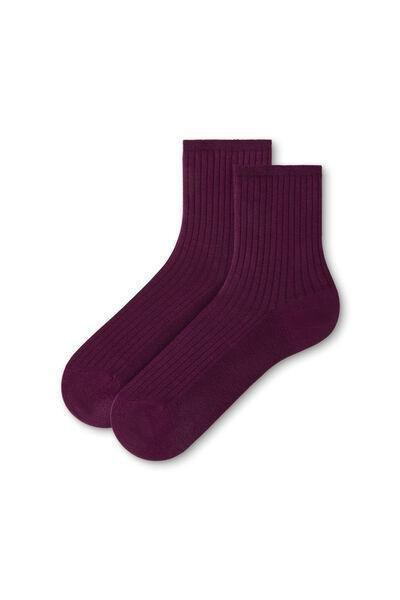 Pink Ribbed Short Cotton Socks, 5501_888D, large image number 0