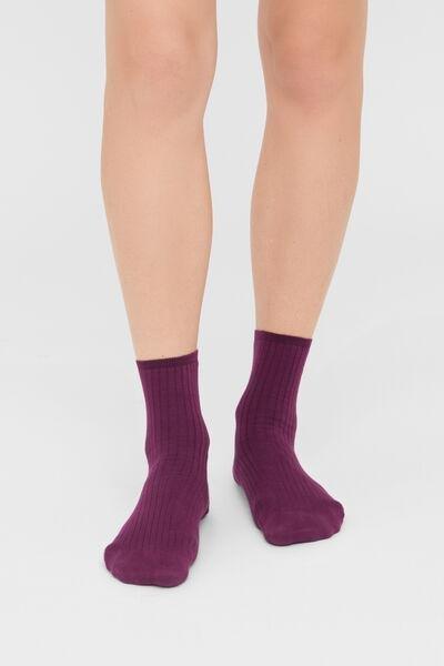 Pink Ribbed Short Cotton Socks, 5501_888D, large image number 1