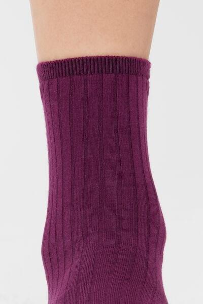 Pink Ribbed Short Cotton Socks, 5501_888D, large image number 2