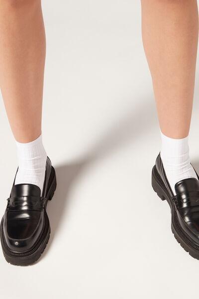 White Ribbed Short Socks, , large image number 1