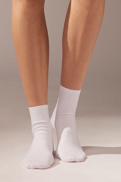 White Ribbed Short Socks, , large image number 3