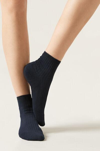 Blue Ribbed Short Socks, Blue, medium