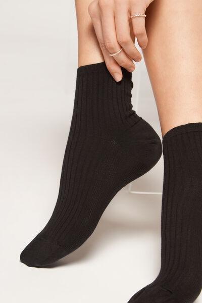 Black Ribbed Short Socks, , large image number 0