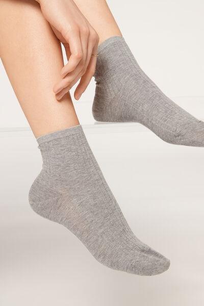 Grey Blend Ribbed Short Socks, , large image number 0